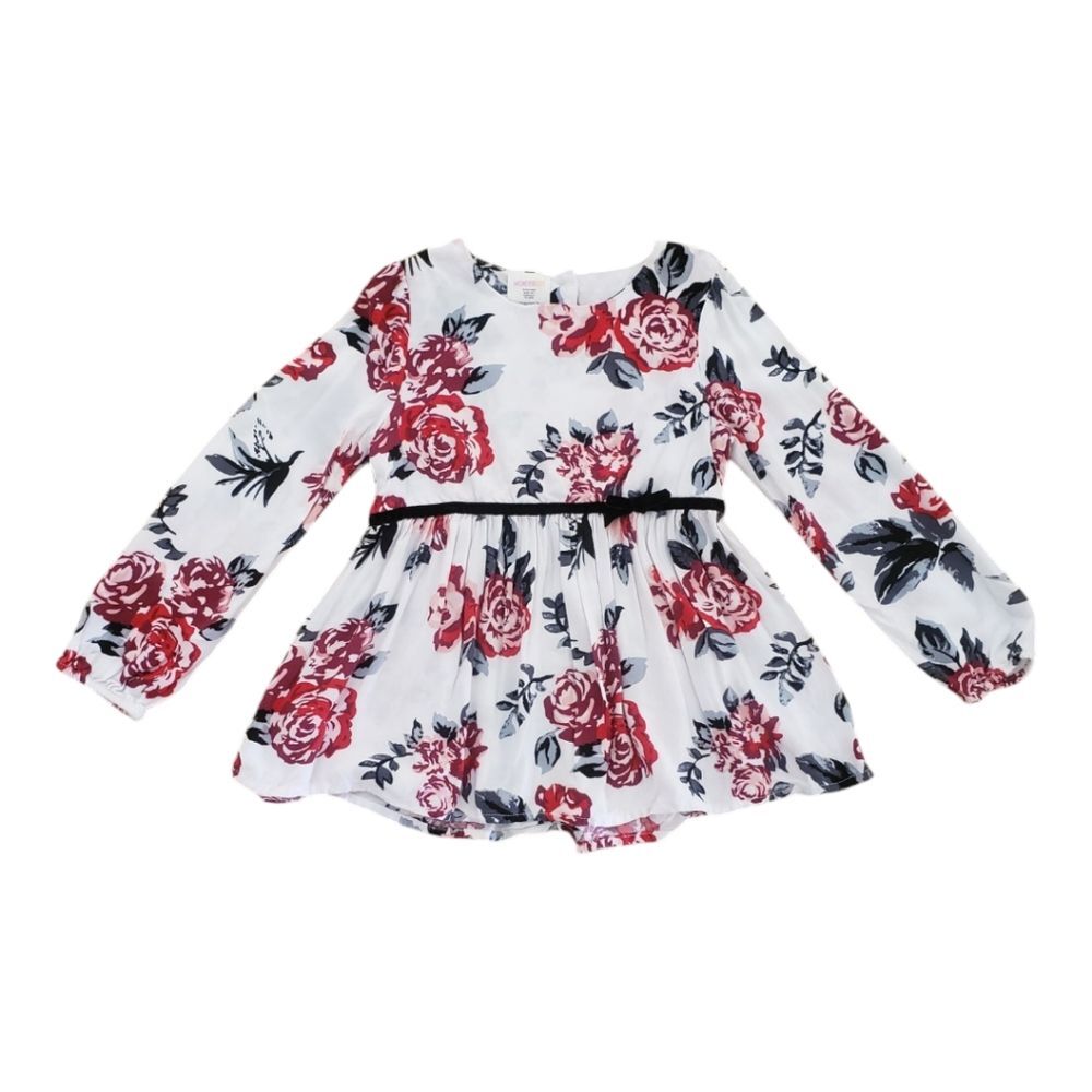 Wonder Kids 5T Girls Floral Dress Ruffle Skirt Easter Pink And White Roses